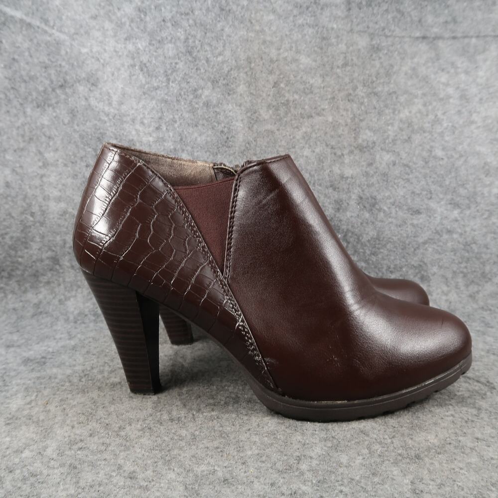 White Mt Shoes Womens 9W Ankle Booties High Heel Brown Fashion Side Zip Boots
